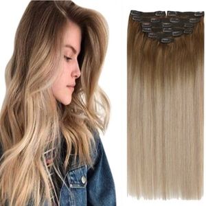 Clip in Hair Extensions Brown to Blonde Hair Extensions Clip in Human Hair